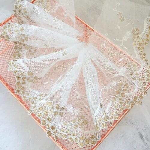 New Heart-shaped Flower Gold Thread Mesh Embroidery Lace Fabric 2020Doll Clothes Dress DIY Accessories Lace Trim Width 10CM