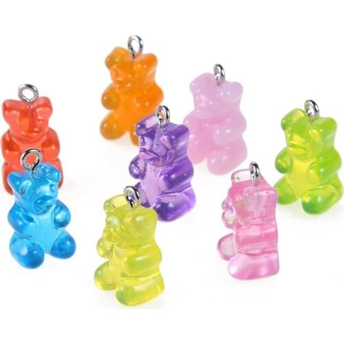 New Design Resin Mixed Color Gummy Bear Pendant Charms For Making Jewelry DIY 10pcs wholesale