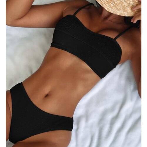 New Sexy Wrinkled Mid Waist Padded Bikini Female Swimsuit Two-pieces Bikini Set Suit Swim 2021 New Style