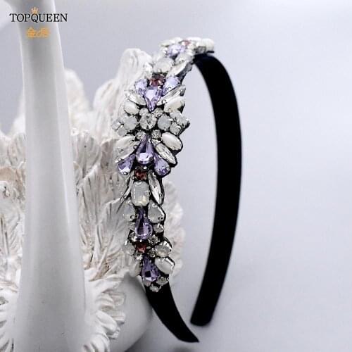 TOPQUEEN Baroque Exaggerated Fashion Rhinestones Pearl Dance Party Headband Full Colorful Clear Crystal Stone Headhoop S451-FG
