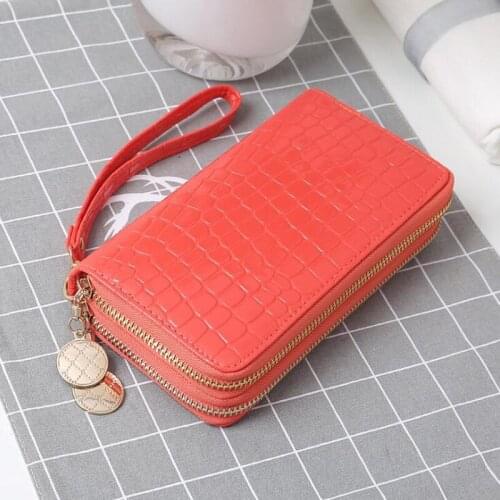 Solid Color Woman Bags Leather Wallet Money Credit Card Holder Long Zipper Pocket Design Wallet Ladies Purse