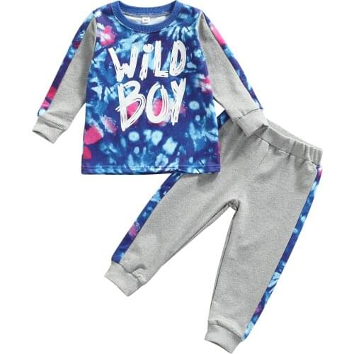 2021 Fall Autumn Toddler Kids Baby Boy Long Sleeve Pullover Tie-dyed Tops Long Pant Trouser 2PCS Children Clothes Set
