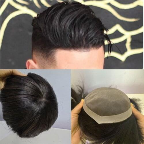 Toupee Fashion Men Hairpieces Natural Looking Remy Brazilian Human Hair Lace With Pu Replacement System Hair Topper For Men