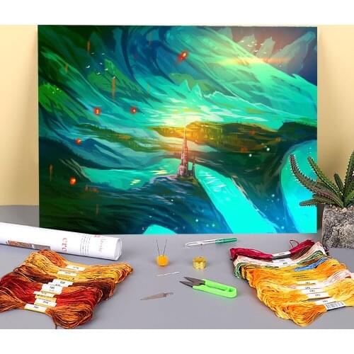 Scenery Lights Out There Printed Fabric 11CT Cross Stitch Patterns Embroidery DMC Threads Painting Sewing Promotions