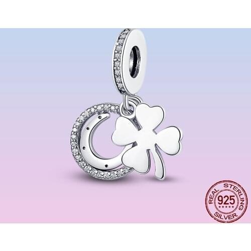 Gift 925 Sterling Silver Lucky Four-Leaf Clover Dangle Charm Pendant fit for Original Pandora Bracelet Silver Fashion Jewelry