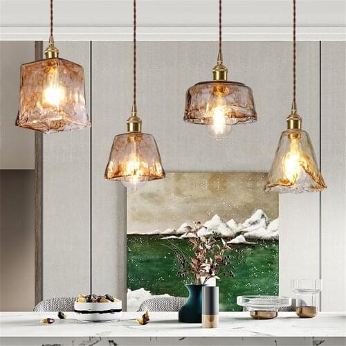 Nordic Modern Brass Glass Pendant Lights Kitchen Restaurant Bar living room bedroom hanging Led Pendant lamps Amber glass