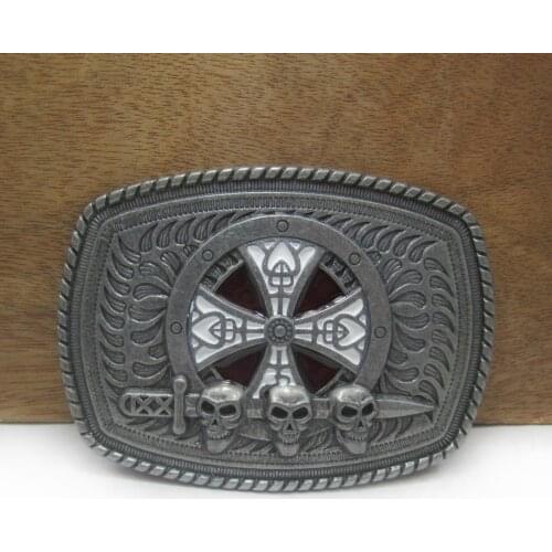 Buckle Club wholesale zinc alloy cross skull belt buckle cowboy jeans belt buckle FP-02751 pewter finish 4cm width loop