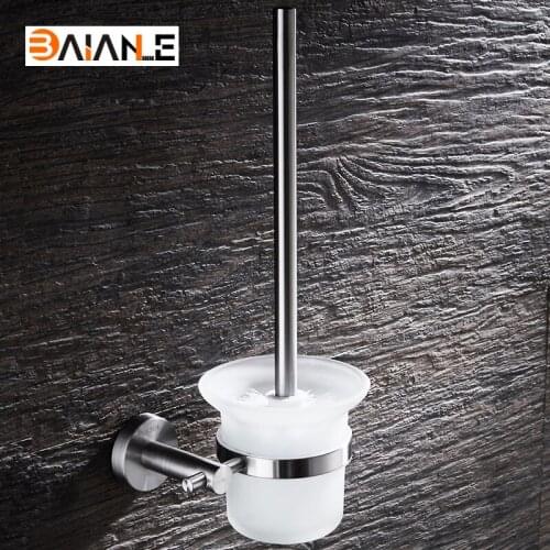 Luxury Stainless Steel Wall Mounted Toilet Brush Holders With Glass Cup Holder, Bathroom Accessories