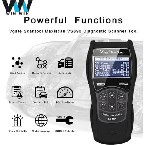 Vgate VS890 Code Reader Scan Tool OBD2 Scanner OBD 2 OBD2 Car Diagnostic Auto Tool VS890S OBDII / EOBD + CAN DTCS PK ELM327 V1.5