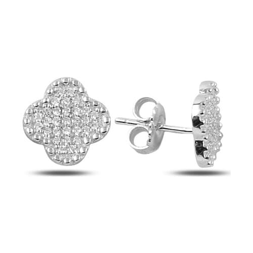 Silverlina Silver Zircon Stone Clover Earrings