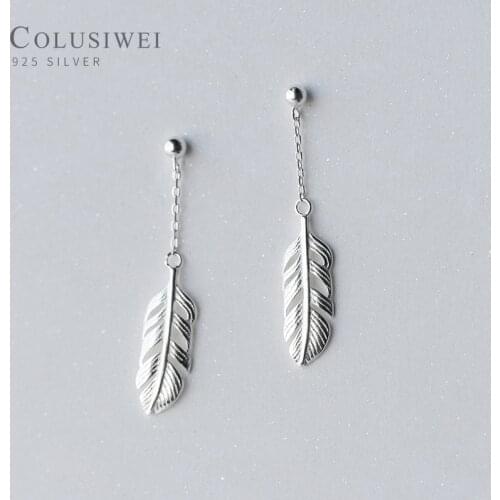 Colusiwei Sweet Feather Drop Earrings for Women Long Chain Dangle Earrings Authentic 925 Sterling Silver Fashion Jewelry
