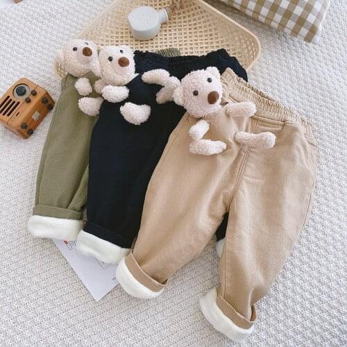 2020 New Spring Autumn/winter Girls Kids Boys Pants Cute Bear Baby Velvet Warm Thickening Pant Clothes Children Clothing