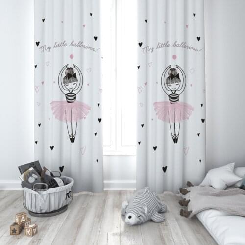 Curtains Children 3D Printed Decorative Items Home Childrens Room My Little Ballerina Pink Love Pattern 013