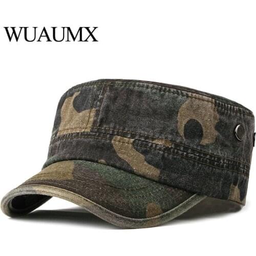 Wuaumx Vintage Camouflage Military Hats For Men Women Spring Summer Flat Top Baseball Caps Washed Outdoor Sailor Patrol Army Cap