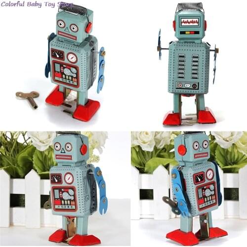 Vintage Mechanical Clockwork Wind Up Toys Walking Radar Robot Tin Toy Retro Vintage Gift Kids Children Toys With Key