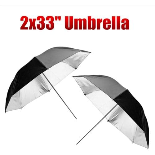 2 PCS New 33" 84cm Photography Studio Flash Strobe Black Silver Reflective Umbrella
