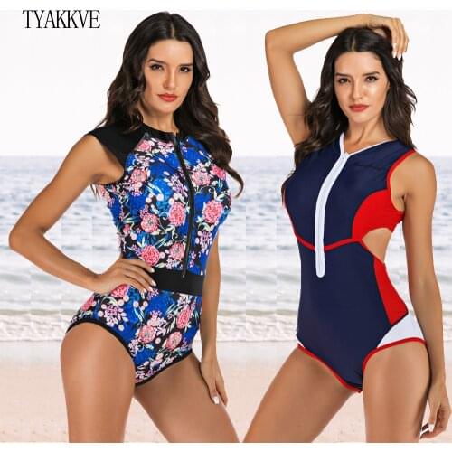 2020 One Piece Swimsuit Women Swimwear Push Up Monokini Bodysuit Zip Rash Guard Swimsuit Female Sport Bathing Suit BeachWear XXL