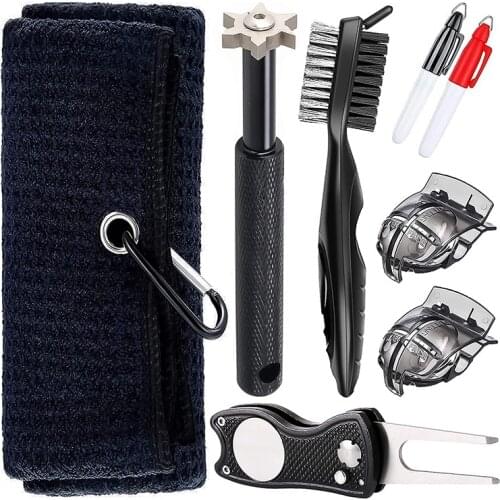 Golf Towel and Golf Bag Accessories - Comes with a Golf Towel, Golf Groove Sharpener, Divot Repair Tool, Golf Club Brush