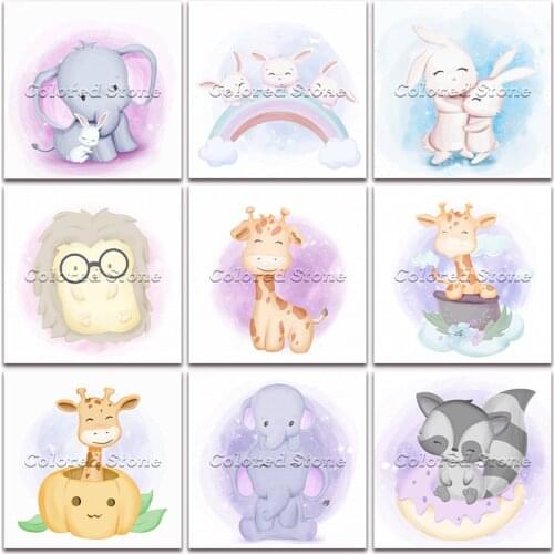 New Diamond painting Cartoon Animal Elephant Rabbit Hedgehog Giraffe Raccoon 5D Full Square Drill embroidery 3D Round mosaic 223