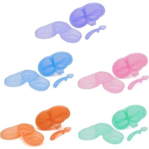 B2EB Portable Baby Compartment Bowl Complementary Food Box Tableware with Lid and Spoon Infants Learning Training Feeding Plate
