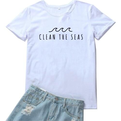 Clean The Seas T Shirt for Women Protect Environment Womens T-Shirt Casual O-neck Women Tshirt Cotton Black Tide T-shirt Femme