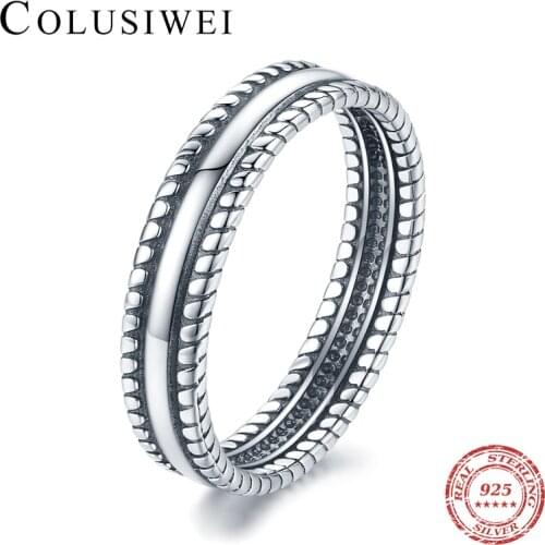 Colusiwei Stackable Vintage Geometric Finger Ring Genuine 925 Sterling Silver Round Ring for Women Punk HipHop Fine Jewelry Gift