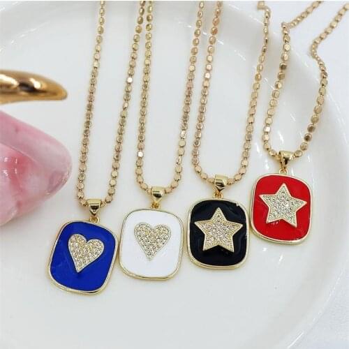 Color Enamel Crystal Heart Star Copper Charms Necklace Gold Color Fashion Jewelry For Women Charming Girl accessories Gifts