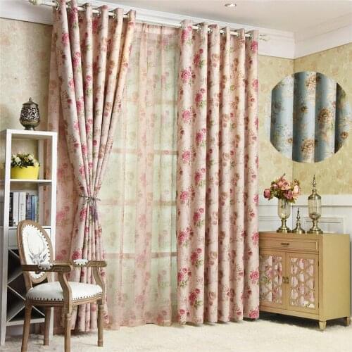 Pink Blue Floral Printed Curtains For Bedroom Living Room Pastoral Rural Countryside French Window Voile