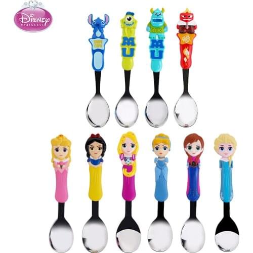 Disney Stainless Steel Cartoon Children 3D Anime Spoon Children Tableware Baby Feeding Princess Character Style Child Gift