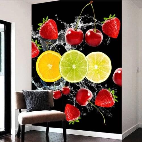 Photo Wallpaper HD Water Spray Fruit Cherry Strawberry 3D Stereo Mural Restaurant Kitchen Living Room Entrance Wallpaper Murals