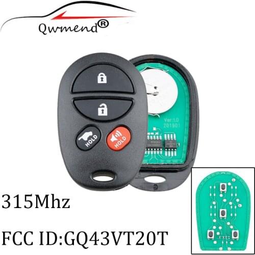 QWMEND 4 Buttons GQ43VT20T Smart Car Key for Toyota 314.4Mhz for Toyota Highlander Sequoia Sienna Car Keys