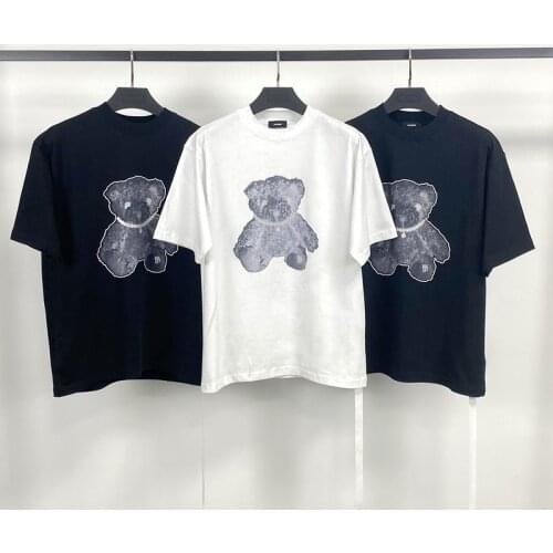 Korea Streetwear Reflective We11done T shirt Men Women Little Bear Welldone short sleeve Tee Oversized