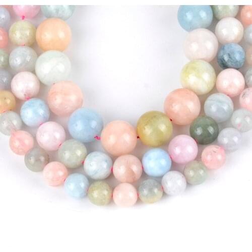 Natural 3A Morganite Stone Round Loose Beads For Jewelry Making 6-12mm Spacer Beads Fit Diy Bracelet Necklace Accessory 15