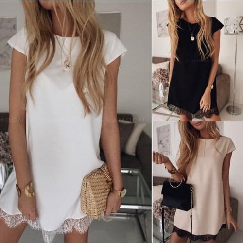 Summer WomenS Dress 2021 Short Sleeve Straight Lace Mini Casual Dresses For Women Elegant Robe Femme Female Clothing Vestidos
