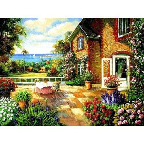 Painting By Numbers DIY Dropshipping 60x75cm Beautiful forest house Landscape Handmade For Living Room Wall Decor Oil Painting