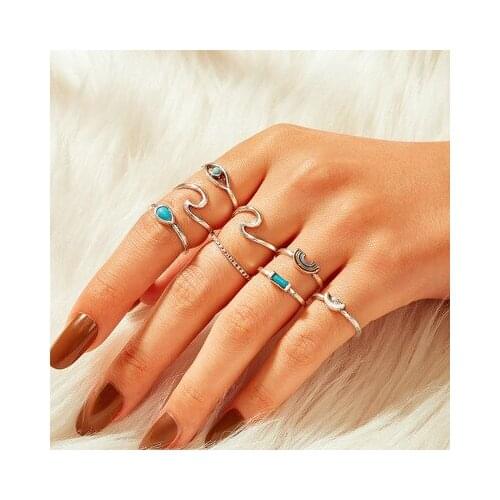 Antique Wave And Knuckle Wedding Ring Set Geometric Green Rhinestone Rings For Women