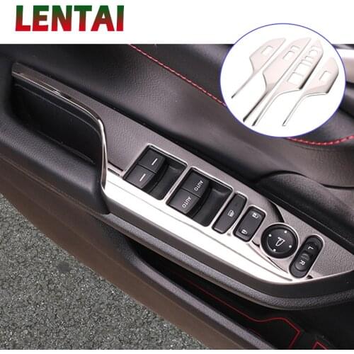 LENTAI 4pcs Auto Car Styling Stainless Steel Window Lifter Botton Panel Frame Sticker For Honda Civic 10th 2016 2017 Accessories