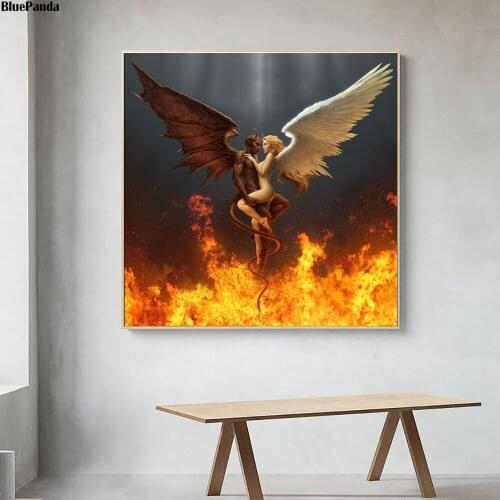 Angel And Devil Love Canvas Prints Nordic Style Wall Art Picture Modular Paintings For Living Room Poster On The Wall Home Decor