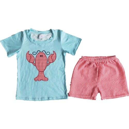 New Baby Boys Clothes Set Crab Embroidery Black T-Shirt Tunic Top Plaid Short Pants For Toddler Boys Outfits