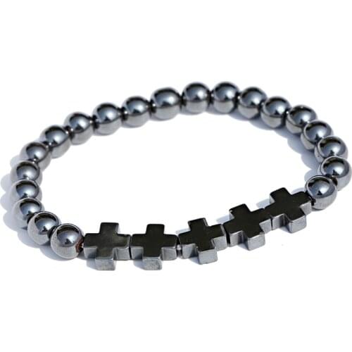 Charm Men Cross Hematite Beaded Bracelet Handmade Fashion Leopard Bracelet Set Male Gift Meditation Bracelets