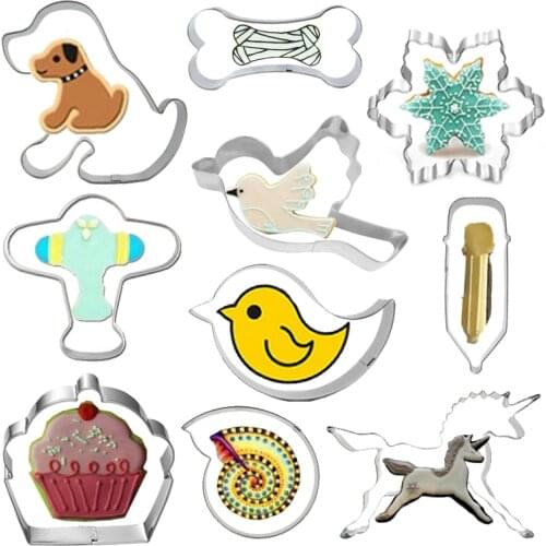 Hot 10Pcs Kitchen Cookie Cutter Animal Dove Dog Shaped Aluminium Biscuits Pastry Baking Mould Cake Decorating Printing Tools
