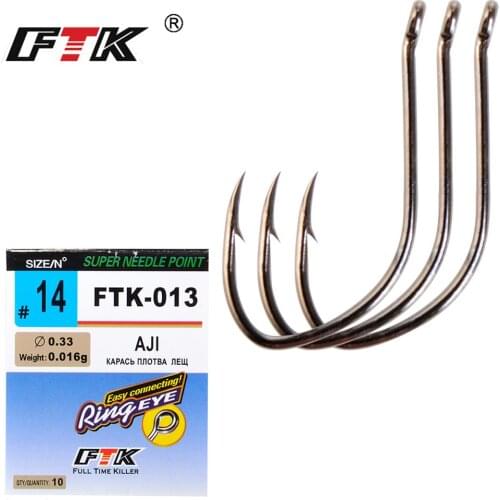 FTK Wide Gap Ringed Eyed AJI Fishing Hooks From JAPAN For Perch High-carbon Steel Barbed 7-10 Pcs / Lot Size2-14# Needle Point