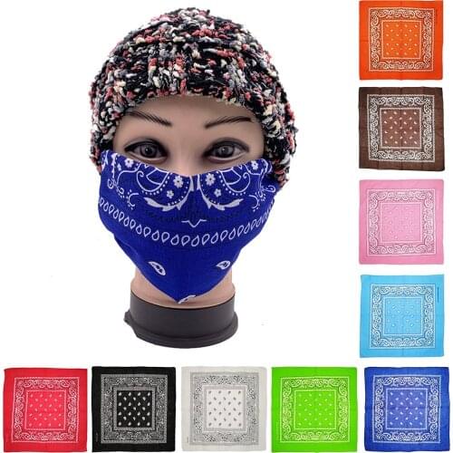 55 * 55CM 100% Cotton Fashion Black Red Hip-Hop Turban Scarf Punk Cashew Flower Square Neckerchief Turban Wrap Scarf Men /Women