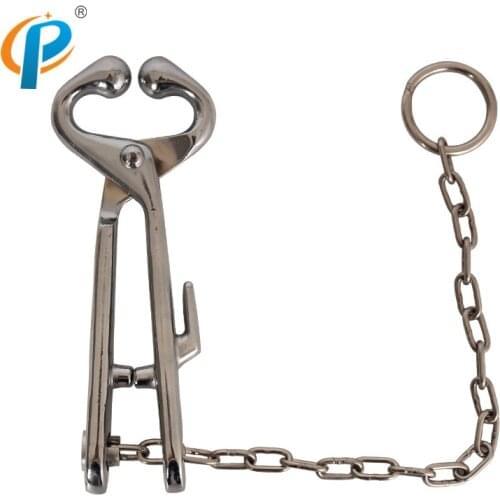 Chuangpu Stainless Steel Cow Nose Tongs, Bull-Holder with Chain, Goat Nose Clamp