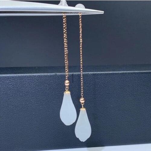SHILOVEM 18k yellow gold real Natural white Jasper drop earring classic fine Jewelry women wedding gift 8*17mm myme0817881hby