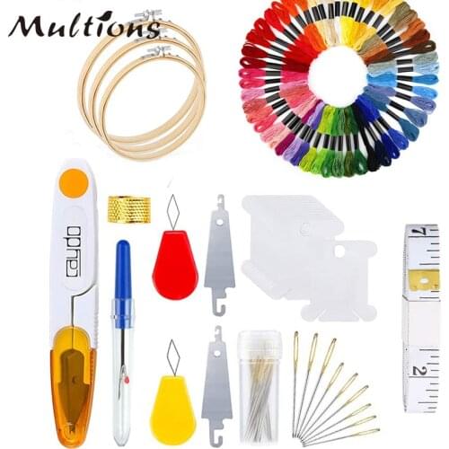Embroidery Starter Kit Including 5 Pieces Bamboo Embroidery Hoops 50 Color Threads Cloth Cross Stitch Tool Kit For Beginners