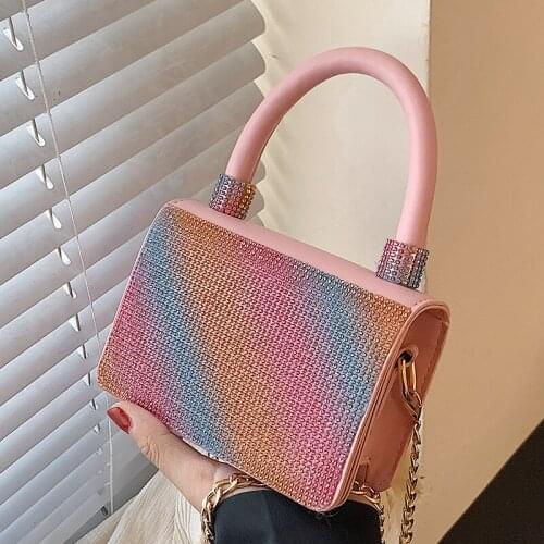 Wriufred Diamond-studded bag female summer new trendy fashion portable small square bag chain shoulder messenger bag