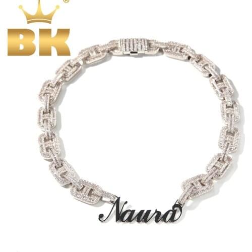 THE BLING KING Cusomt Stainless Steel Name Plated With Luxury 15mm Cuban Link CZ Baguette Prong Setting Necklace Hiphop Jewelry