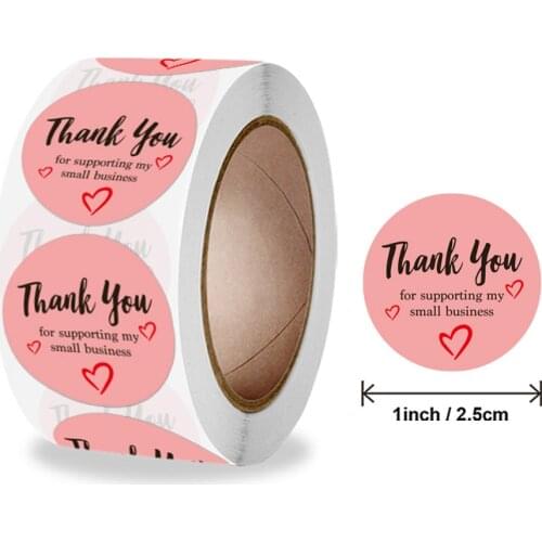 50-500Pcs Round Pink Thank You with heart Sticker Seal Labes 1Inch Hand Made with Love Sticker Decorative Stickers