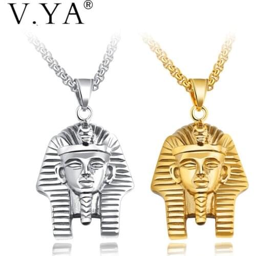 V.Ya Vintage Egyptian Pharaoh Men Pendant & Necklaces Punk Sliver Gold Color Stainless Stee Chain Jewelry Choker Gifts Dropship